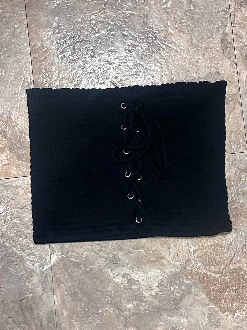 Forever 21 Black Smocked Tube Top with Lace-Up